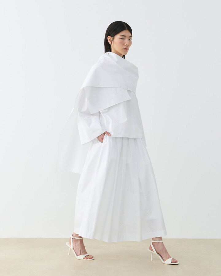 Premium Poplin Seyyar Atkılı Kimono Bluz Ekru