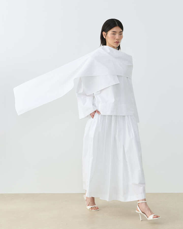 Premium Poplin Seyyar Atkılı Kimono Bluz Ekru