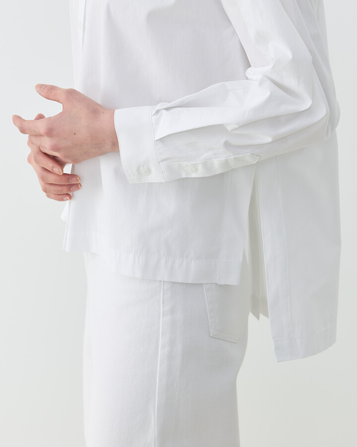 Premium Poplin Yırtmaçlı Kısa Gömlek Ekru