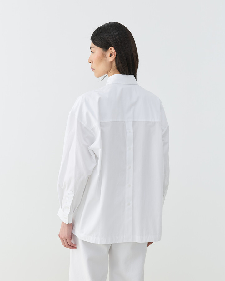 Premium Poplin Yırtmaçlı Kısa Gömlek Ekru