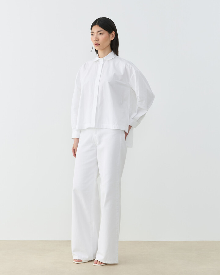 Premium Poplin Yırtmaçlı Kısa Gömlek Ekru