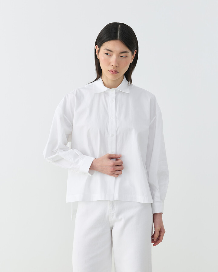 Premium Poplin Yırtmaçlı Kısa Gömlek Ekru