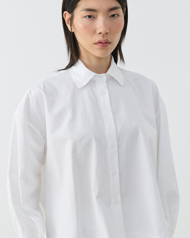 Premium Poplin Yırtmaçlı Kısa Gömlek Ekru