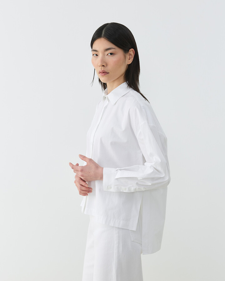 Premium Poplin Yırtmaçlı Kısa Gömlek Ekru