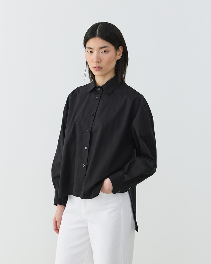 Premium Poplin Yırtmaçlı Kısa Gömlek Siyah