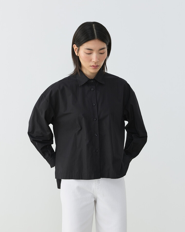 Premium Poplin Yırtmaçlı Kısa Gömlek Siyah