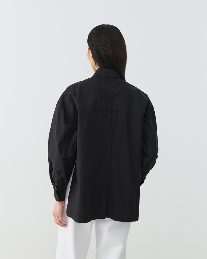 Premium Poplin Yırtmaçlı Kısa Gömlek Siyah