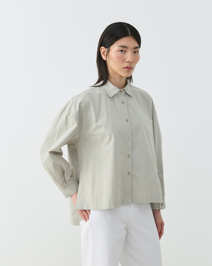 Premium Poplin Yırtmaçlı Kısa Gömlek Soğuk Mint