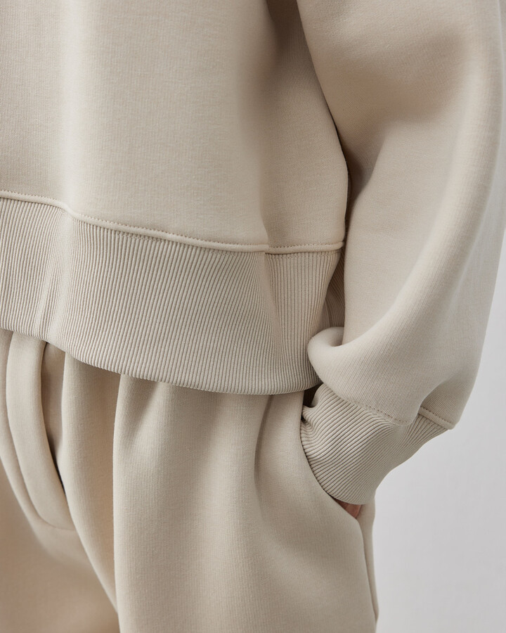 Şardonlu Üç İplik Oversize Mini Sweat Krem