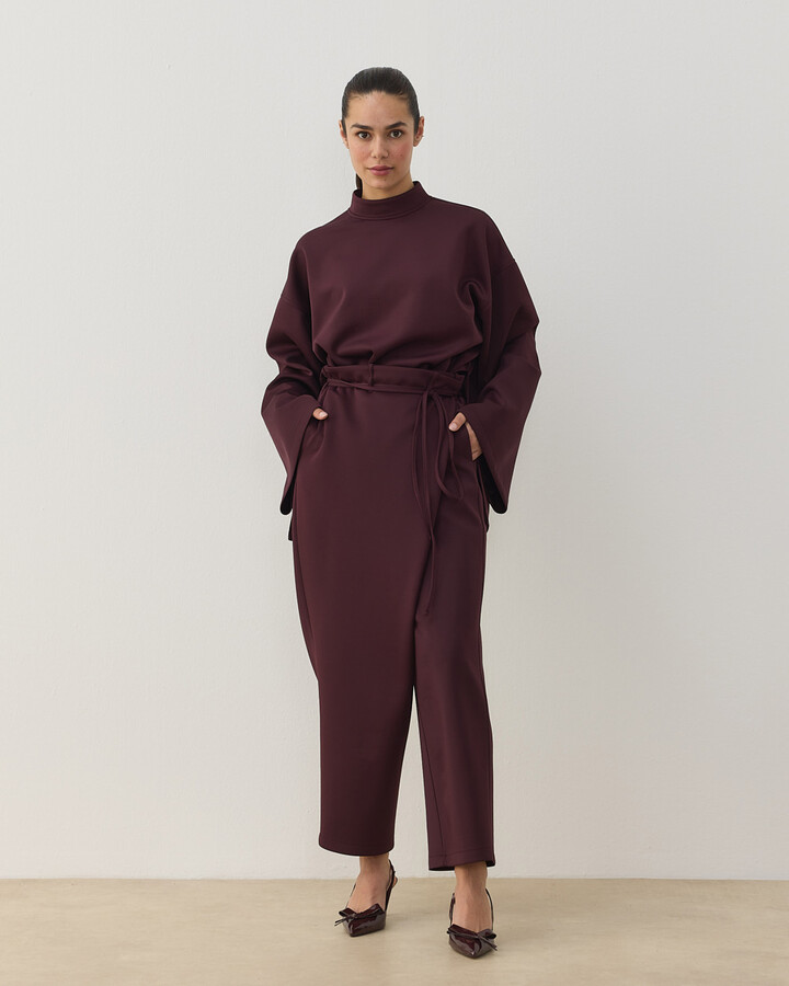 Scuba Fold Pantolon Bordo