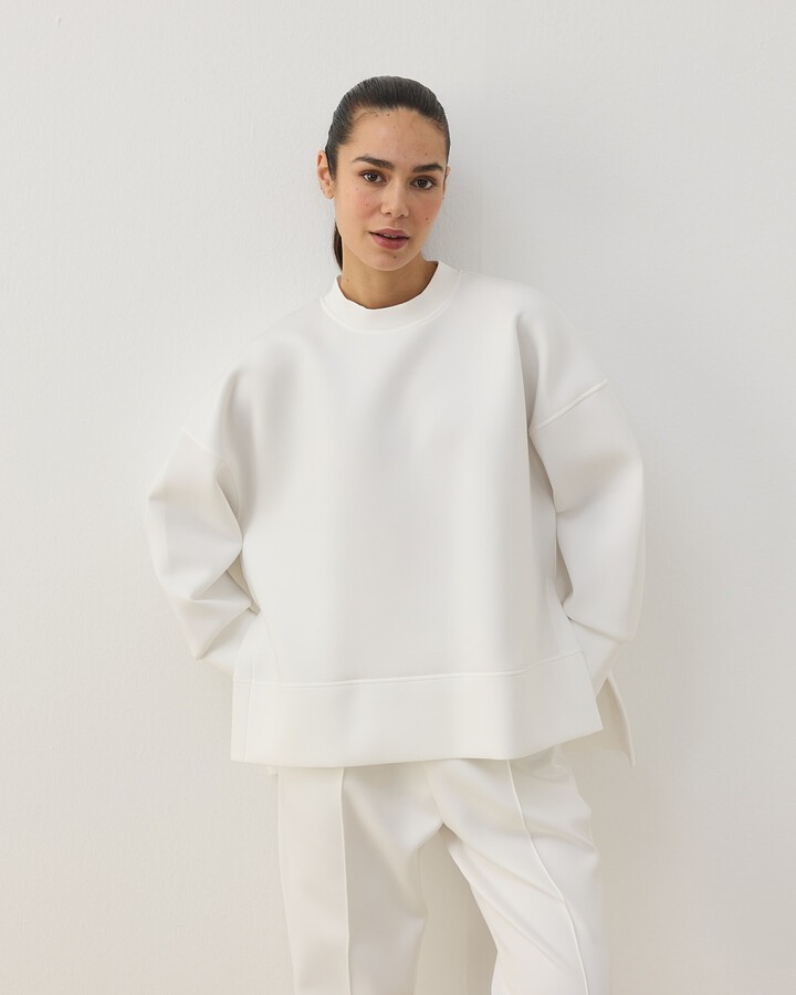 Scuba Yandan Yırtmaçlı Sweat Bluz Beyaz