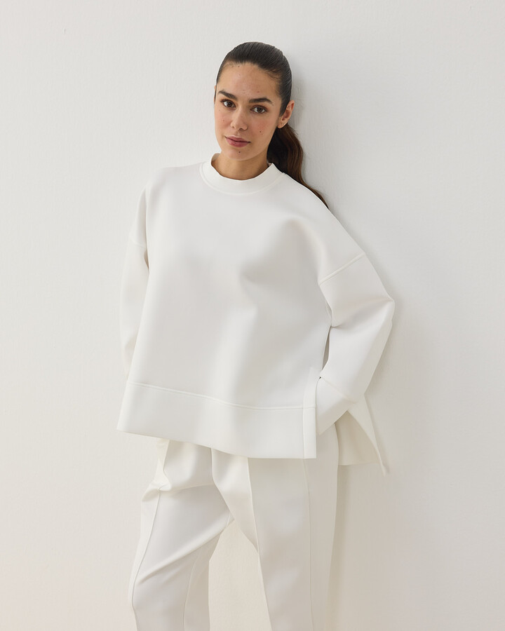 Scuba Yandan Yırtmaçlı Sweat Bluz Beyaz