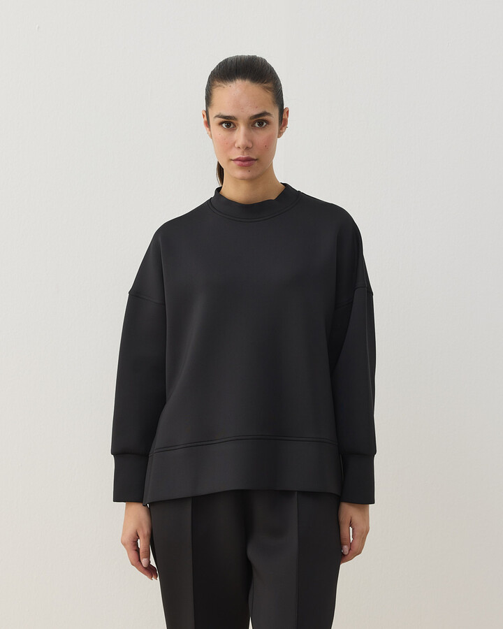 Scuba Yandan Yırtmaçlı Sweat Bluz Siyah