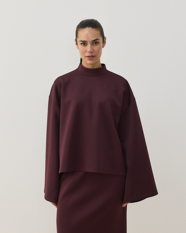 Scuba Yırtmaçlı Kimono Kol Basic Bluz Bordo