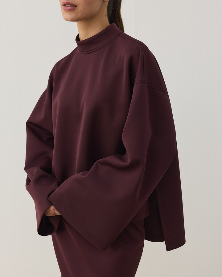 Scuba Yırtmaçlı Kimono Kol Basic Bluz Bordo