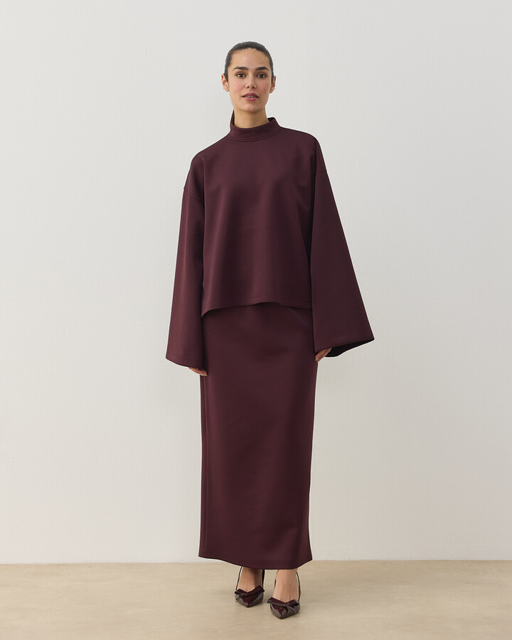 Scuba Yırtmaçlı Kimono Kol Basic Bluz Bordo
