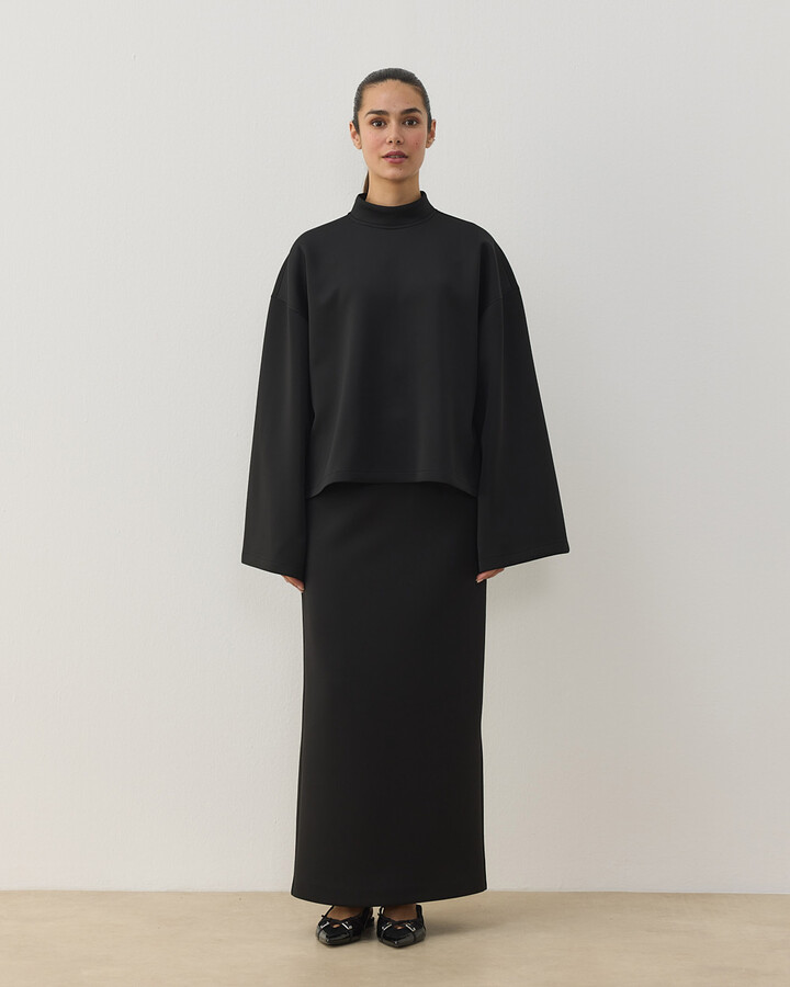 Scuba Yırtmaçlı Kimono Kol Basic Bluz Siyah