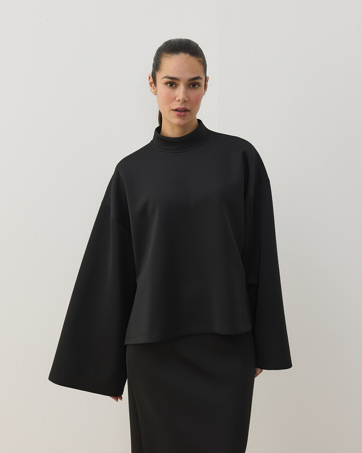 Scuba Yırtmaçlı Kimono Kol Basic Bluz Siyah