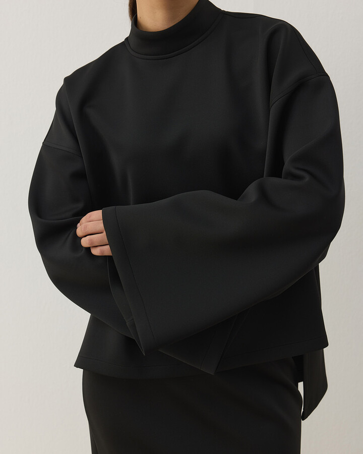 Scuba Yırtmaçlı Kimono Kol Basic Bluz Siyah