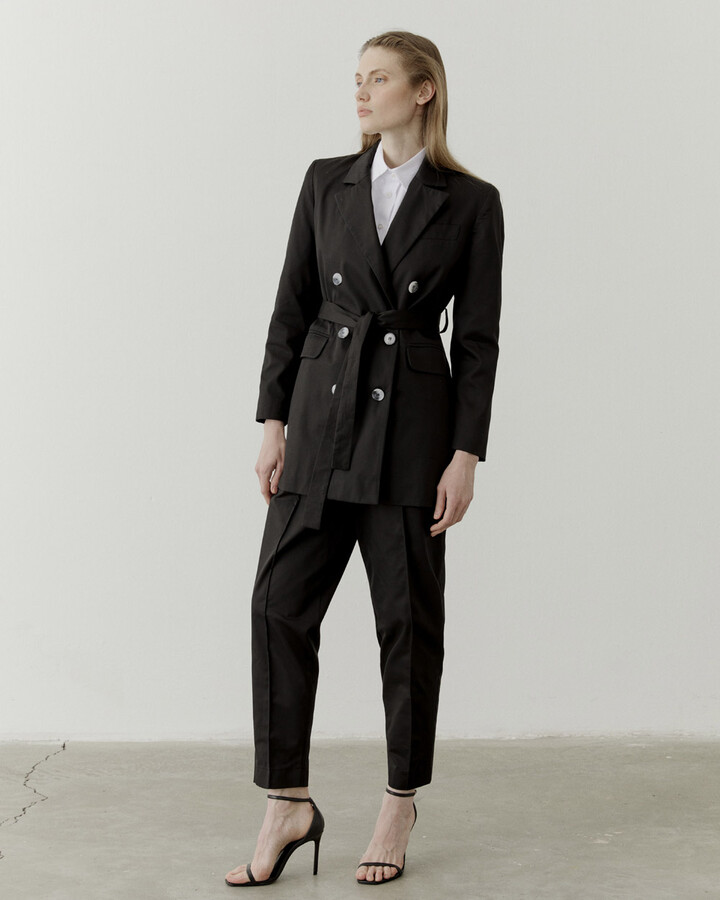 Siyah Pamuk Kruvaze Klasik Blazer Ceket