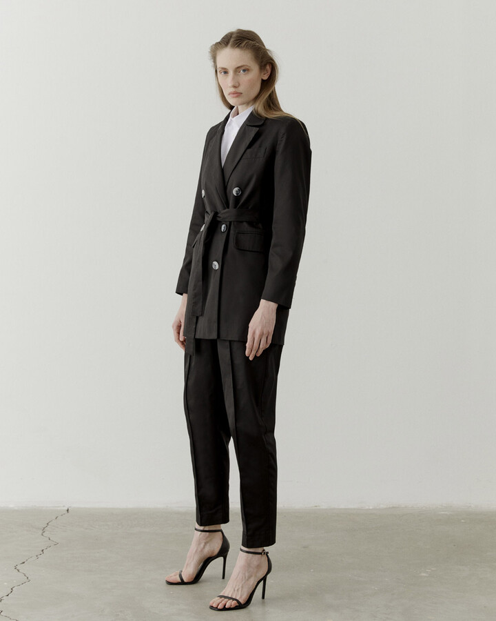 Siyah Pamuk Kruvaze Klasik Blazer Ceket
