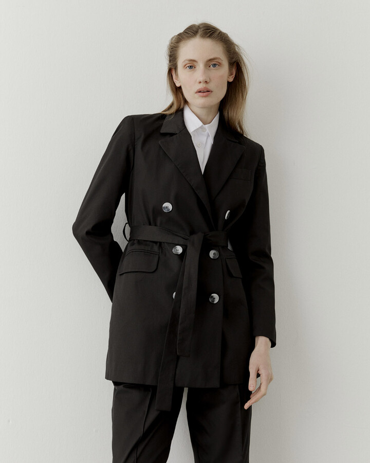Siyah Pamuk Kruvaze Klasik Blazer Ceket