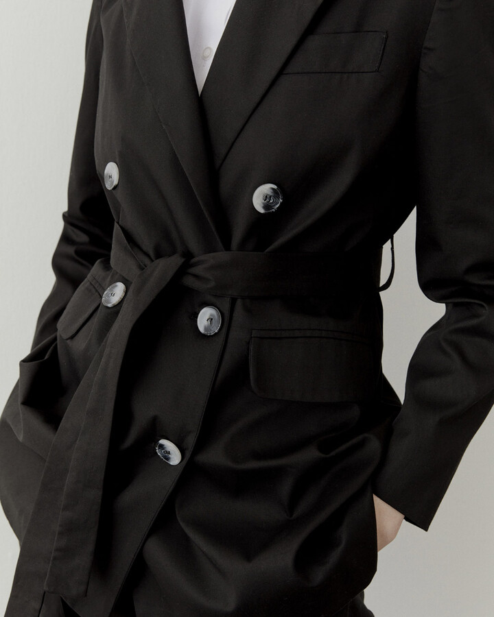 Siyah Pamuk Kruvaze Klasik Blazer Ceket