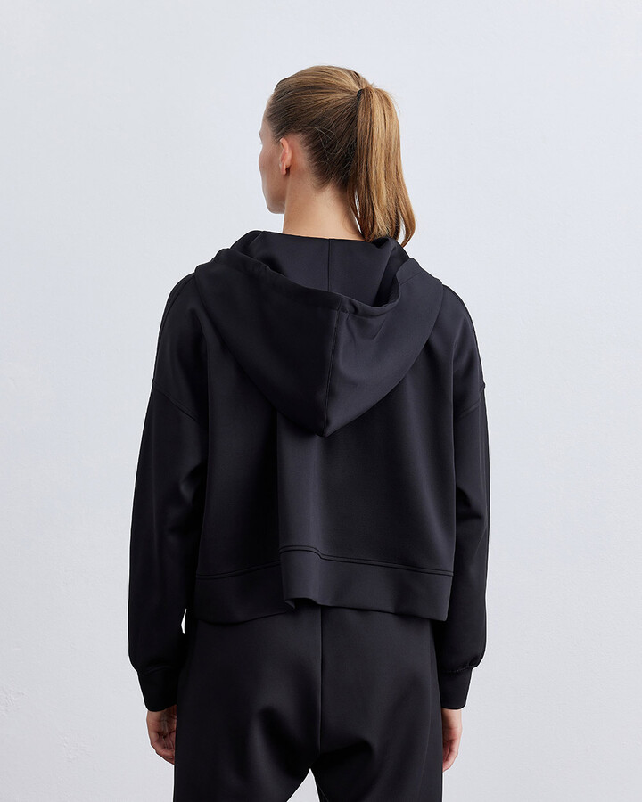 Siyah Scuba Kısa Kapüşonlu Sweatshirt