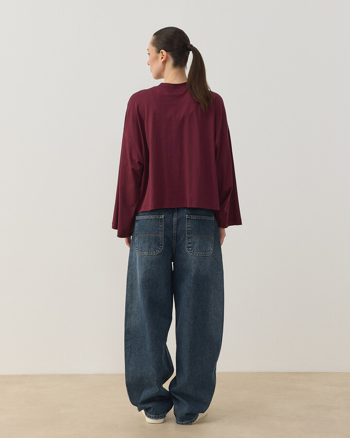 Süprem Crop Kimono Kısa Bluz Bordo