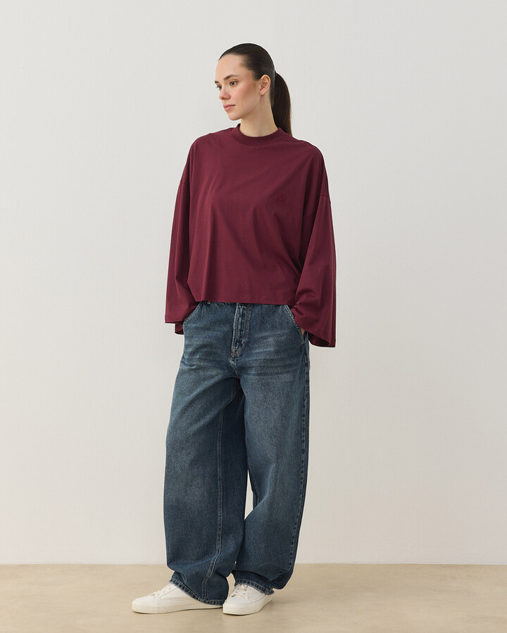 Süprem Crop Kimono Kısa Bluz Bordo