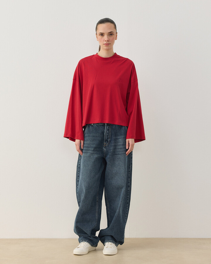 Süprem Crop Kimono Kısa Bluz Kırmızı