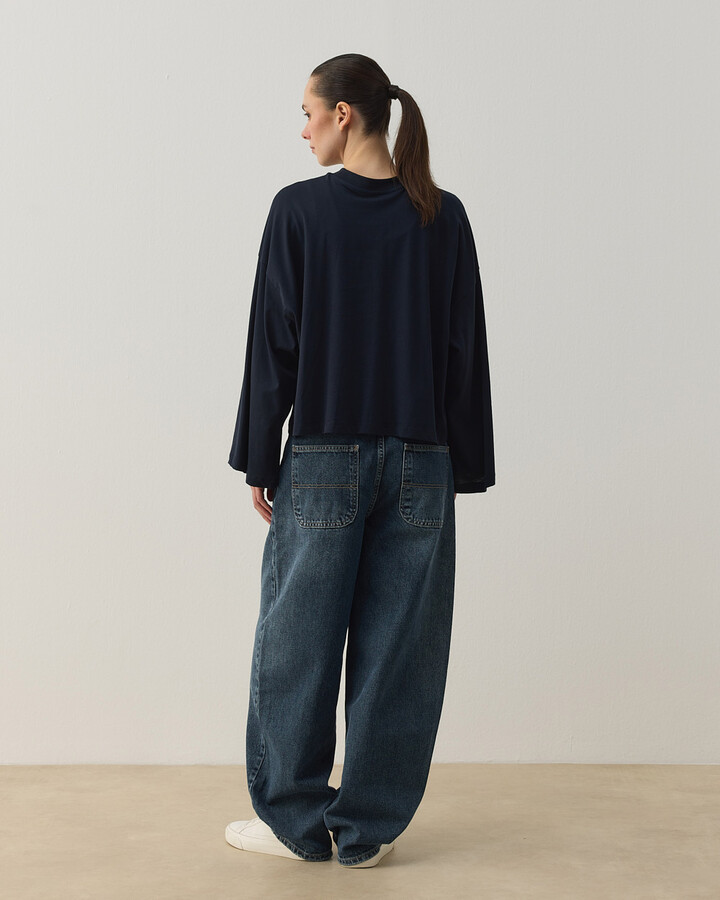 Süprem Crop Kimono Kısa Bluz Lacivert