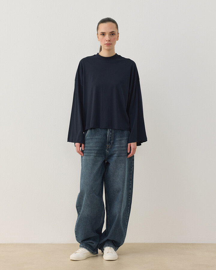 Süprem Crop Kimono Kısa Bluz Lacivert