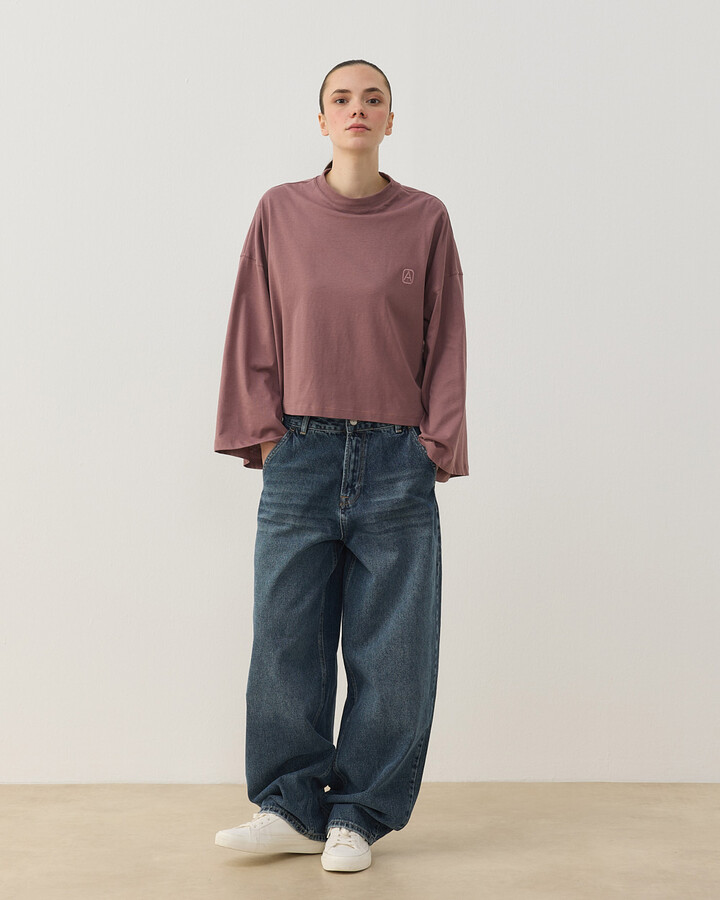 Süprem Crop Kimono Kısa Bluz Tozlu Mürdüm