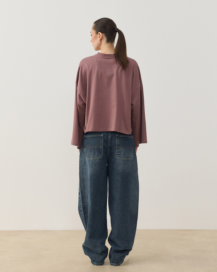 Süprem Crop Kimono Kısa Bluz Tozlu Mürdüm