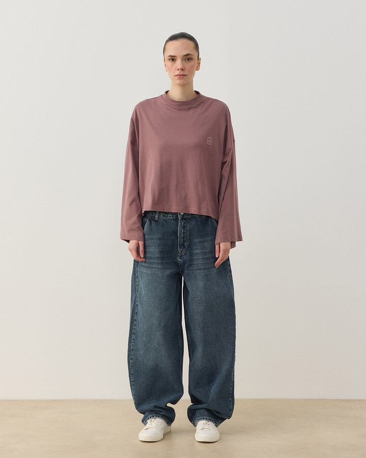 Süprem Crop Kimono Kısa Bluz Tozlu Mürdüm