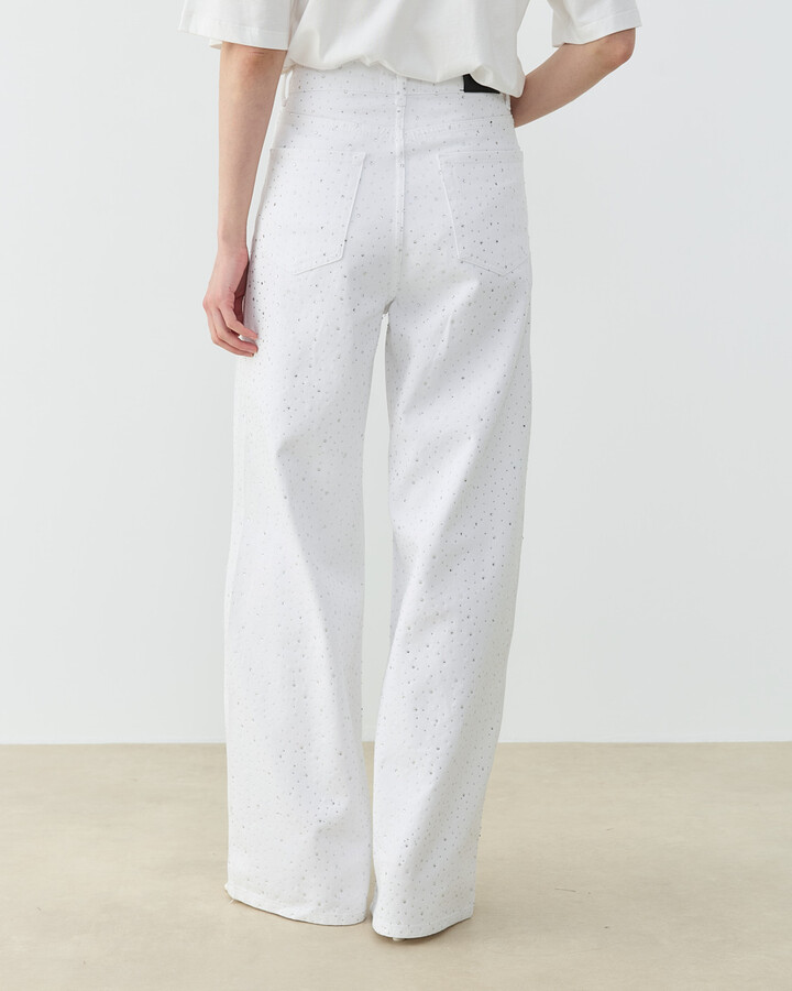 Taşlı Baggy Fit Jean Beyaz