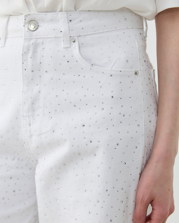 Taşlı Baggy Fit Jean Beyaz