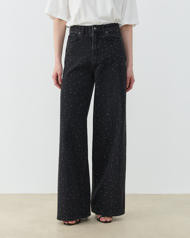 Taşlı Baggy Fit Jean Füme