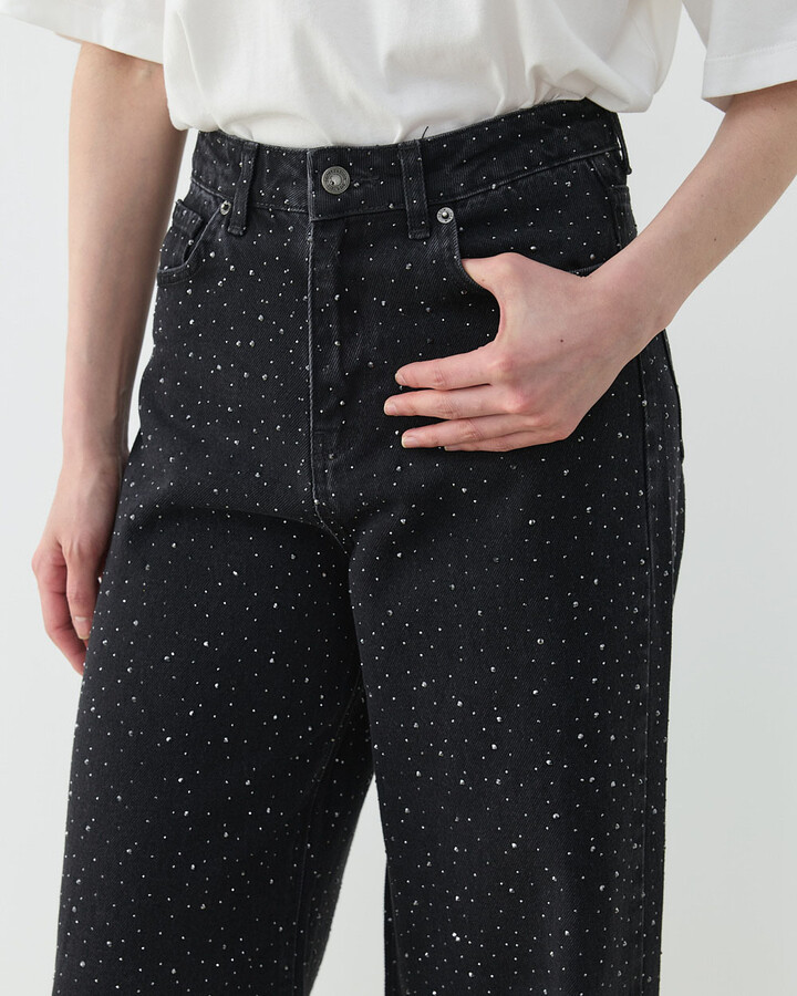 Taşlı Baggy Fit Jean Füme