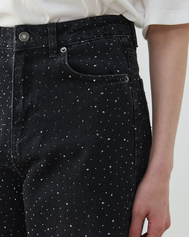 Taşlı Baggy Fit Jean Füme