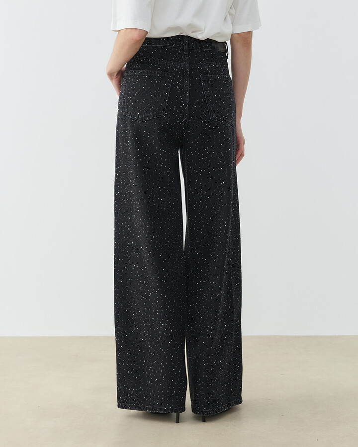Taşlı Baggy Fit Jean Füme