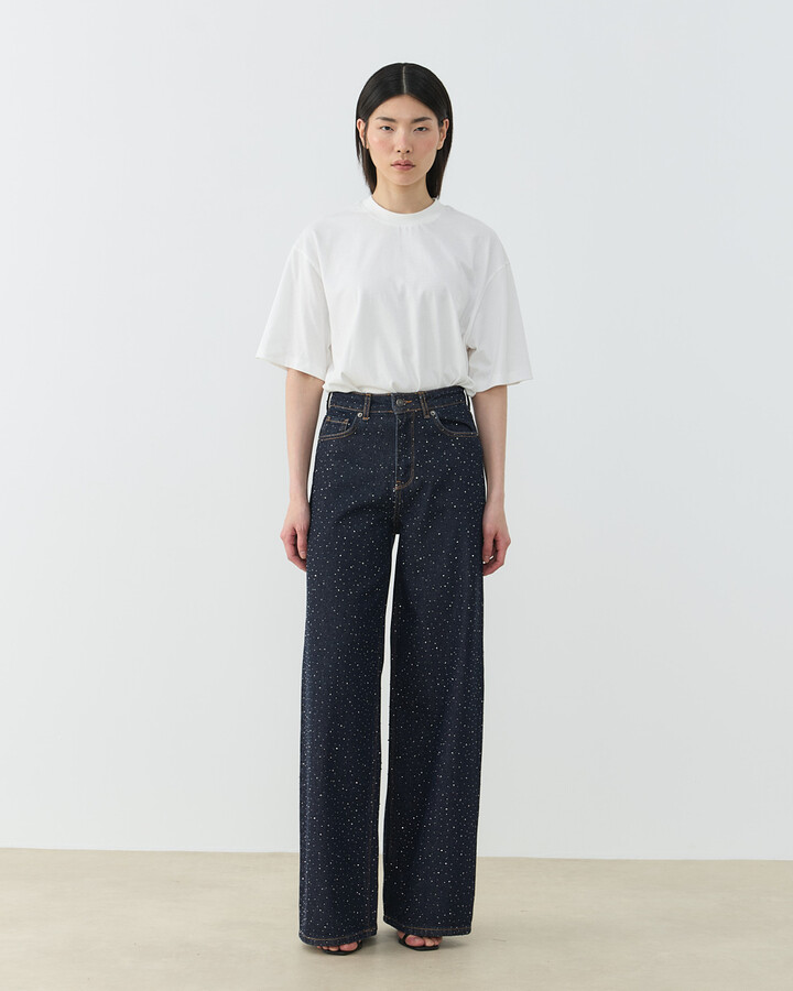 Taşlı Baggy Fit Jean Koyu Lacivert