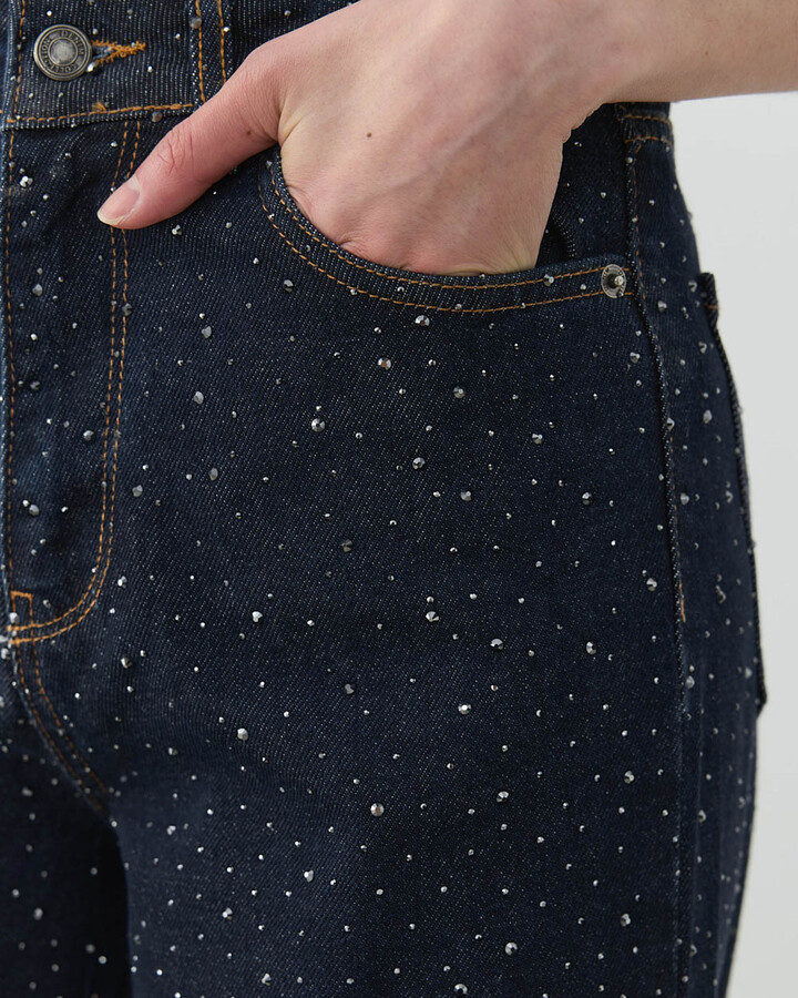 Taşlı Baggy Fit Jean Koyu Lacivert