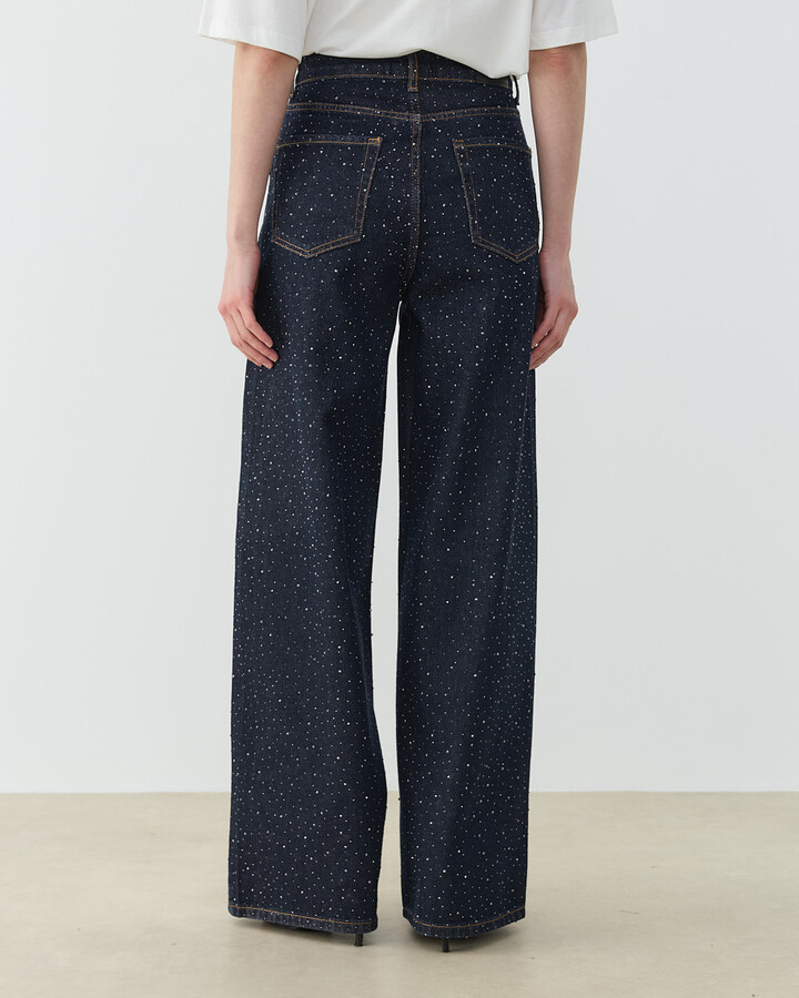 Taşlı Baggy Fit Jean Koyu Lacivert