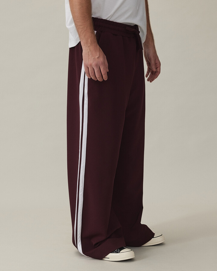Erkek Kenarı Şeritli Wide Leg Pantolon Bordo