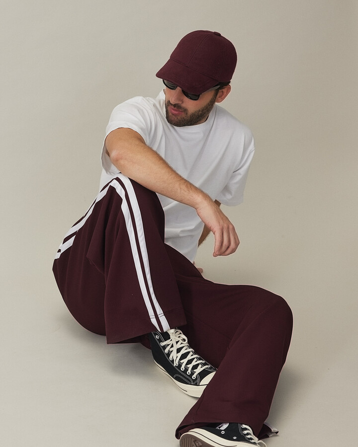 Erkek Kenarı Şeritli Wide Leg Pantolon Bordo