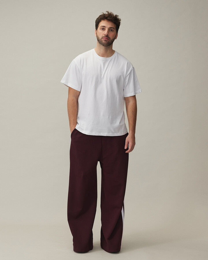 Erkek Kenarı Şeritli Wide Leg Pantolon Bordo