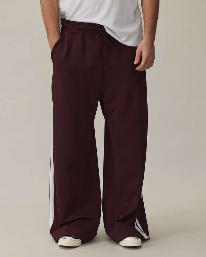 Erkek Kenarı Şeritli Wide Leg Pantolon Bordo