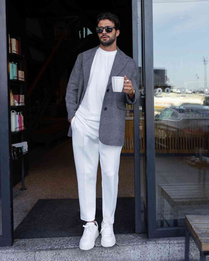 Erkek Limited Dad Blazer Ceket Gri Ekose